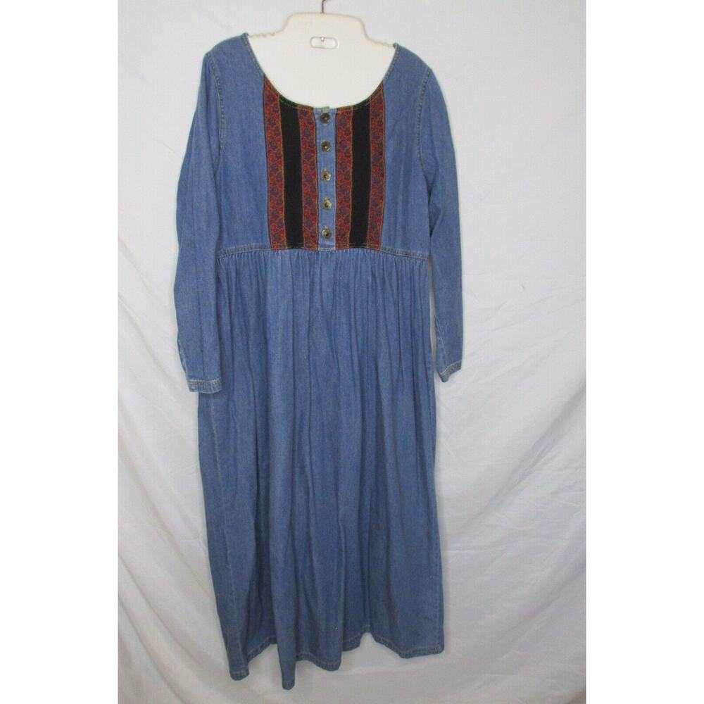 Carole Little Petites Denim Maxi Dress Size 10 Cotton Blend Long Sleeve Modest
